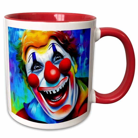 3drose, Cool Laughing Clown with Red Nose and Cheeks. Funny Gift for You, 11oz Two-tone Red Mug