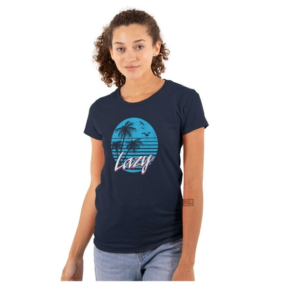 Cool Lazy Tropical Beach Vacation Womens Slim Fit Graphic Tee Brisco Brands X