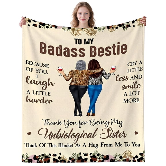 Cool Leopard Bestie Blanket Gifts for Women Friends Adults Soft Cozy Friendship Besties Throw Blanket for Travelling Bedding Decor Birthday Gifts 50×40 Inch