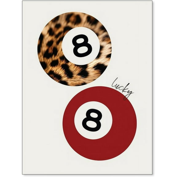 Cool Leopard Print 8 Pool Ball Posters Vintage Lucky You Girly Canvas Wall Art Coquette Red Y2k Aesthetic Painting Prints for Living Room Bedroom Wall Decor 12x16 inch Unframed