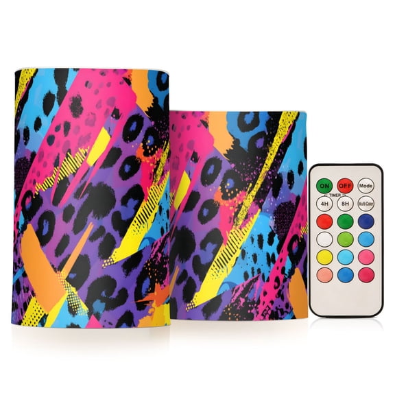 Cool Leopard Print Pattern Flameless LED Candle Set with Remote, Battery Operated Color Changing Pillar Candles, Set of 2