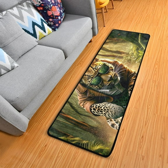 Cool Leopard Shuttling Forest Hallway Runner Rug 2' X 6' Area Rug Non-Slip Entryway Carpet Soft Washable Door Mat Kitchen Bedroom Living Room