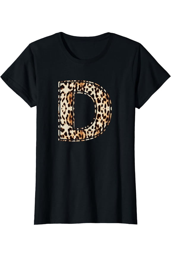Cool Letter D Initial Name Leopard Cheetah Print T-Shirt