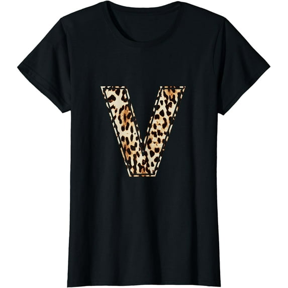 Cool Letter V Initial Name Leopard Cheetah Print T-Shirt