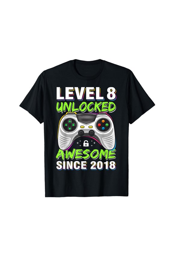 Cool Level 8 Unlocked Gaming Controller T-Shirt for 8th Birthday Celebration