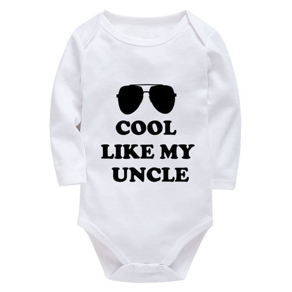 Cool Like My Uncle Newborn White Romper Long Sleeve Summer Romper Baby White 0-3 Months Baby Boy Suit