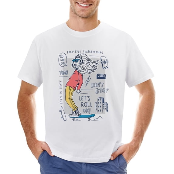 Cool Lion Skateboarding Vintage T-shirt Mens Cotton Classic Crewneck Short Sleeve Tees Unisex White 2XL