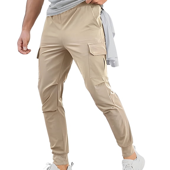 Fgnfyis Mens Spring and Autumn Fashion Casual Pure Solid Color Bundle Foot Pocket Casual Pants Panty Mens Cargo Pants Khaki L