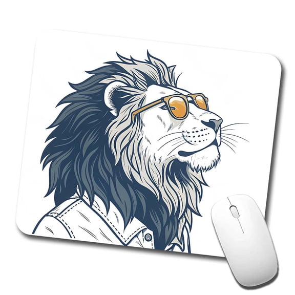 Cool Lion Wearing Glasses Minimalist Illustration Mouse Pad Low Profile Gaming Mat