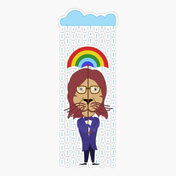 Cool Lion holding rainbow umbrella in rain Sticker