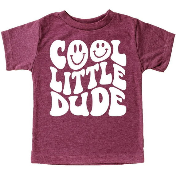 Cool Little Dude Retro Smiley Shirt Vintage Burgundy Shirt 4T