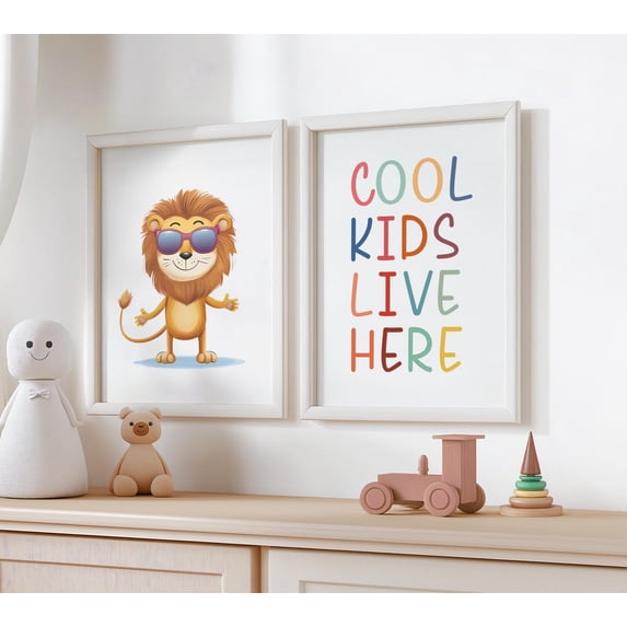 Cool Live Here Art Playroom Decor Lion Art Nursery Room Wall Print Set 2 Unframed Paper Print 12x18