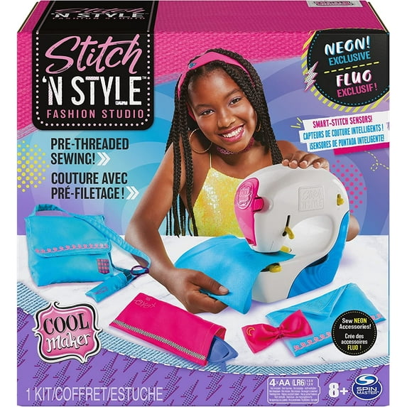 Cool Maker, Exclusive Neon Stitch ‘N Style Fashion Studio, Sews 8 Stylish Projects, Pre-Threaded Sewing Machine Toy, Arts & Crafts Kids Toys