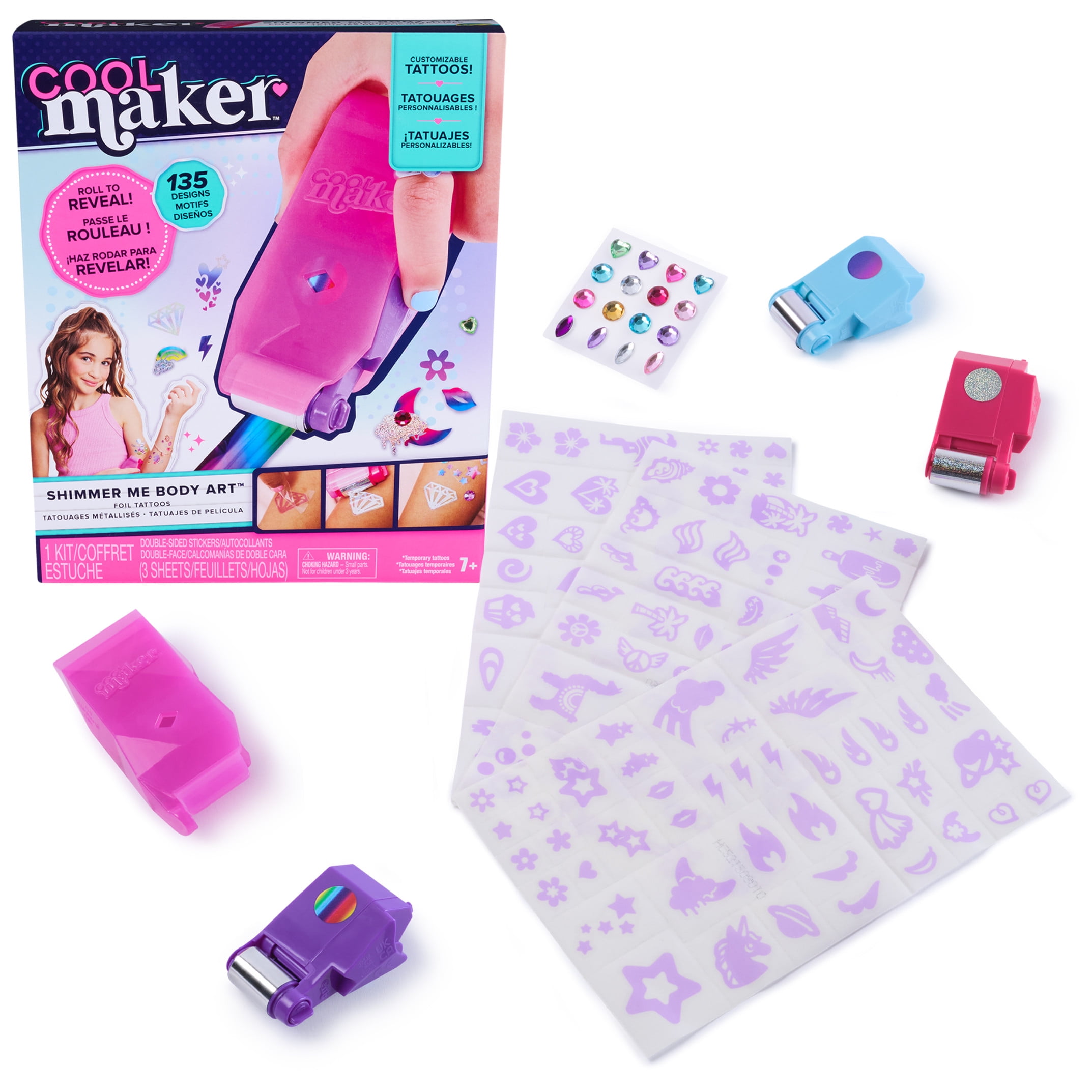 Cool Maker, Shimmer Me Body Art with Roller, Foils, Jewels & 135 Temporary Tattoo Designs