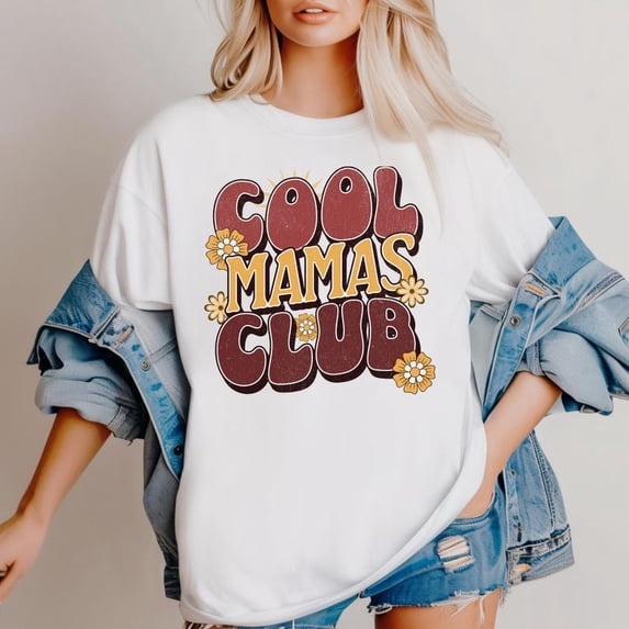 Cool Mamas Club Retro Floral Shirt, Vintage Bold Typography Graphic Tee, Distressed Inspired Statement Comfort Colors Unisex Cotton T-Shirt, Sizes S-3XL