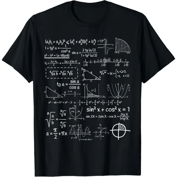 Cool Mathematical Equations Math Graphics Classroom T-Shirt, for Men & Women, up to Size 5XL