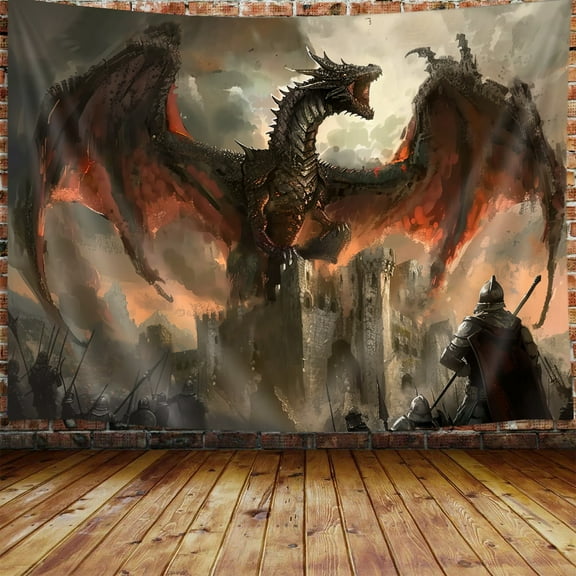 Cool Medieval Dragon Tapestry, Fantasy Animal Red Dragon Tapestry Wall Hanging for Men Boys Bedroom, Gothic Tapestries Poster Blanket College Dorm Home Decor 80X60 Inches