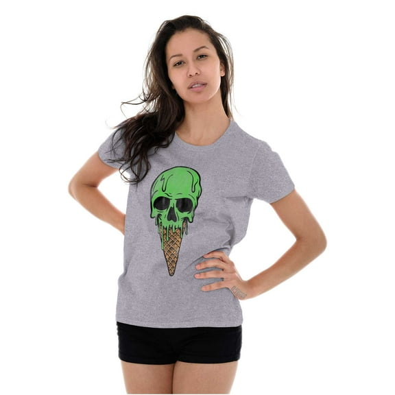 Cool Melting Skull Ice Cream Cone Womens Fitted Plus Size Graphic Tee Brisco Brands 2X