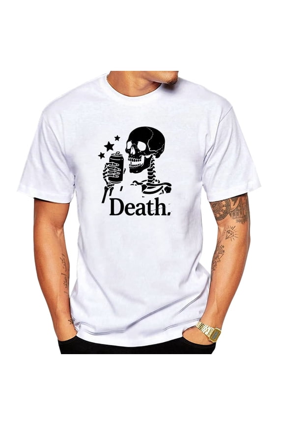 Cool Men Skull Death Print T-Shirt Men's Breathable Short Sleeve Tee, Crew Neck Sports Tee Top Summer Male Clothing