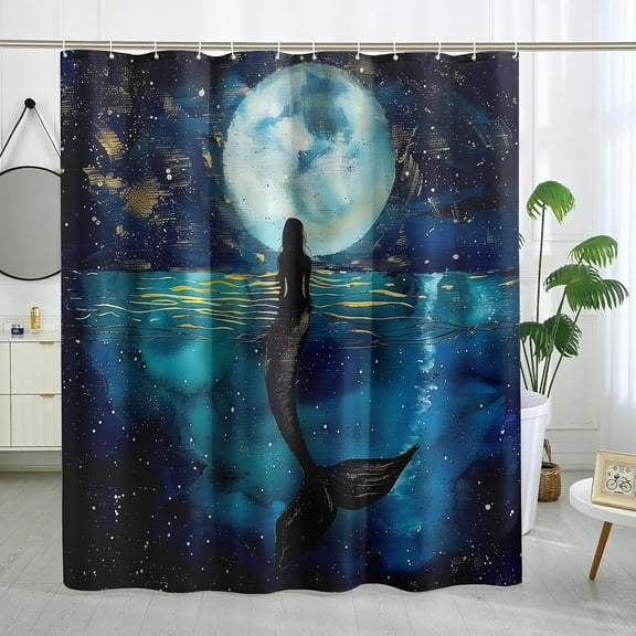 Cool Mermaid Shower Curtain Set 72" x 72" with Hooks, Funny Kids Oil Painting Anime Boys Girls Bathroom Decor, Fun Ocean Children Bath Accessories Polyester Fabric
