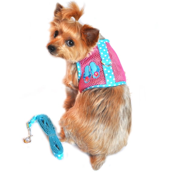 Cool Mesh Dog Harness Under the Sea Collection by Doggie Design - Pink and Blue Flip Flops - Large