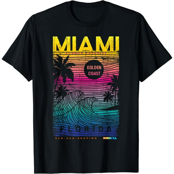 Cool Miami Beach Outfit Tee shirt, Colorful Miami Graphic T-Shirt Black 4X-Large