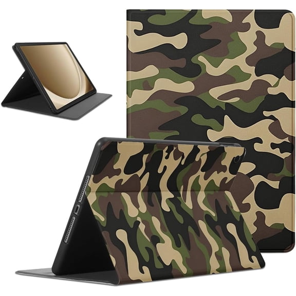 Cool Military Green Camouflage Tablet Case for Samsung Galaxy Tab S8/S7 Plus 2022/2020 S7 FE 2021 12.4", Unique Design Camo Pattern Cover Protective Funda Flip PU Leather Cases for Boy Men Girls