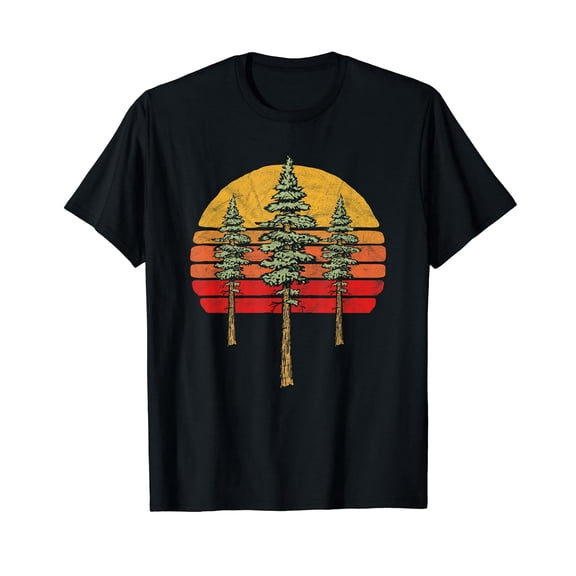 Cool Minimalist Redwoods Tree Design Retro Graphic Black T-Shirt Gift