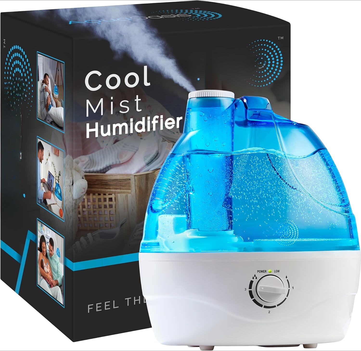 Cool Mist Humidifier (2.2L Water Tank) Quiet Ultrasonic Humidifiers for Bedroom & Large room - Adjustable -360 Rotation Nozzle, Auto-Shut Off, Humidifiers for Babies Nursery & Whole House