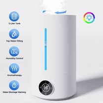 5L Cool Mist Humidifiers, Top Water Filling & 24H Timer Ultrasonic Humidifier, Custom Humidity Setting, 7 1 Color Ambient Light & Aroma Tray, 28dB Silent Humidifier for Home