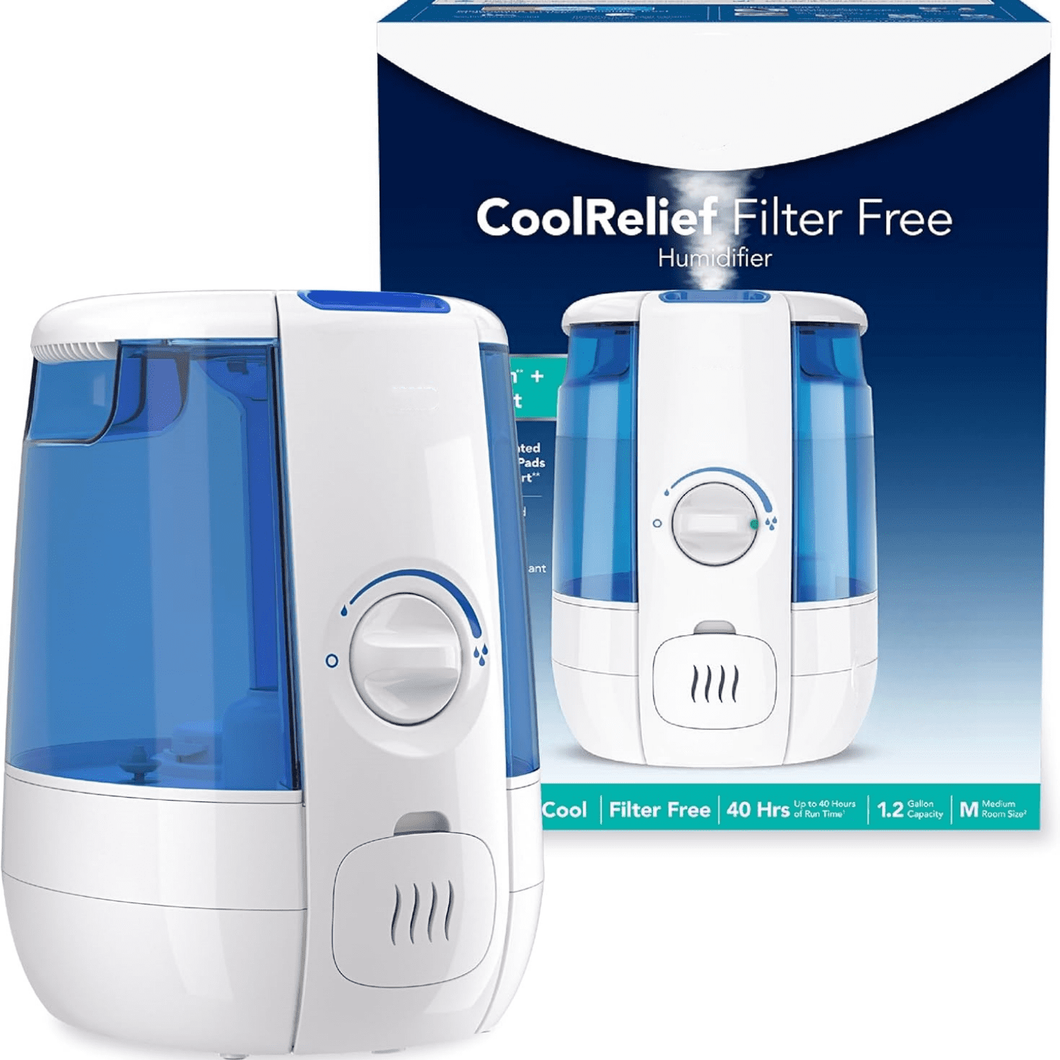 Cool Mist Humidifier Small to Medium Room Vaporizer for Baby, Kids, Adults, 1.2 Gal