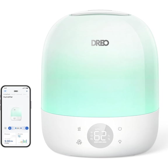Cool Mist Humidifier for Bedroom with 30 Hour Runtime RGB Night Light and Sleep Trainer Top Fill Design White