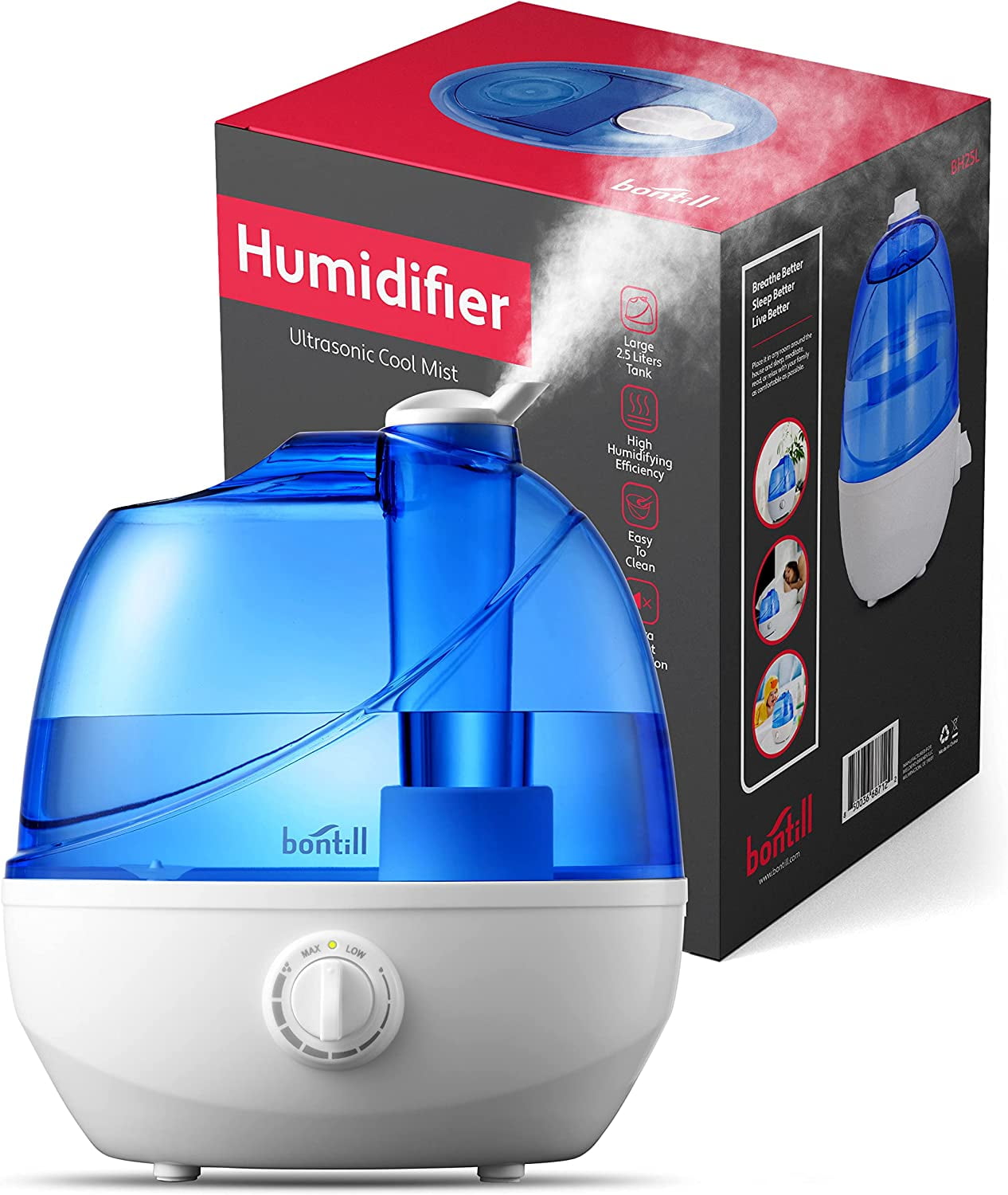 Cool Mist Humidifiers for Bedroom & Large Room (2.5l Water Tank