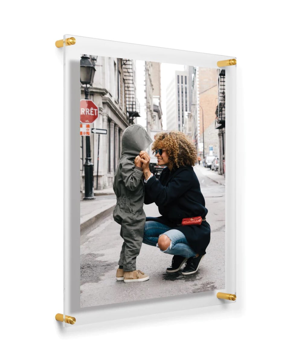 COOLMODERNFRAMES 16x20-Inch Clear Floating Double Panel Acrylic Picture  Frame, Gold Hardware for Transforming and Displaying Art and Photos