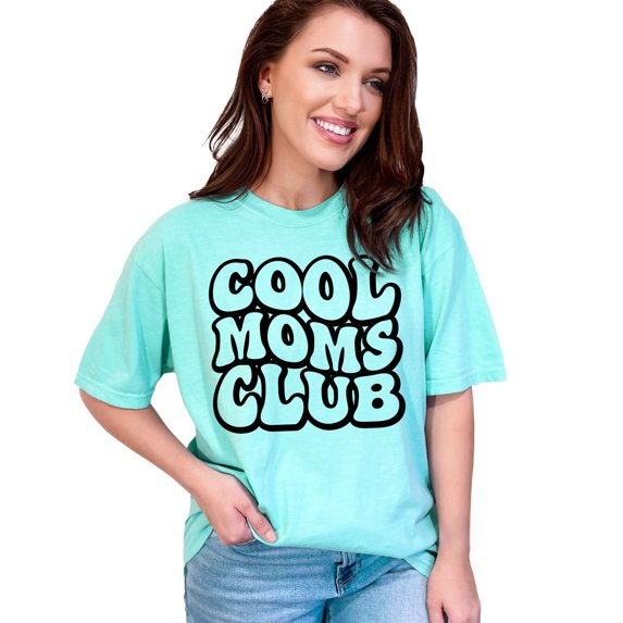 Cool Moms Club, Group of Mothers, Groovy Retro Wavy Text, Chalky Mint Comfort Colors T-Shirt, 2XL
