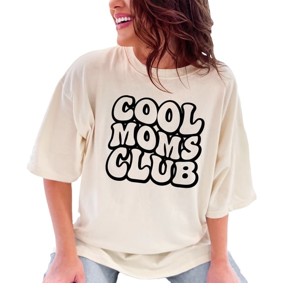 Cool Moms Club, Group of Mothers, Groovy Retro Wavy Text, Ivory Comfort Colors T-Shirt, Small