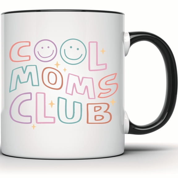 Cool Moms Club Mug - Cute Smiley Face Coffee Mug for Mother's Day - Gift for Mom, Tea Mug, Mom Gift - 11 Ounce Black Rim Handle Novelty Coffee Cup - WMUG1396-BLK