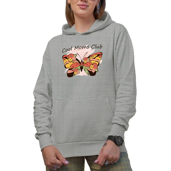 Cool Moms Club with Butterfly, Heather Grey Hooded Sweatshirt or Hoodie, 2XL