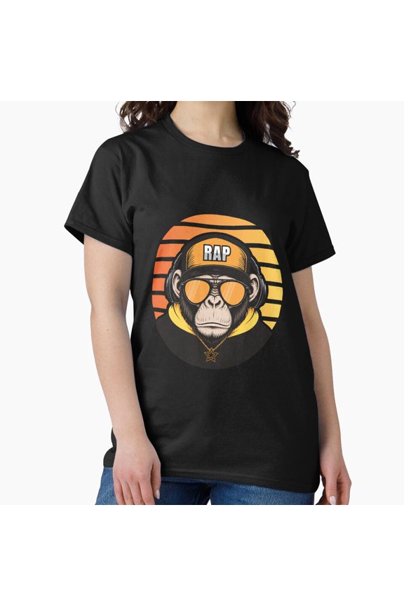 Cool Monkey Rapper T-Shirt | Hip Hop Ape Sunglasses Headphones RAP Cap Tee H1346, for Unisex, Up to Size 5XL
