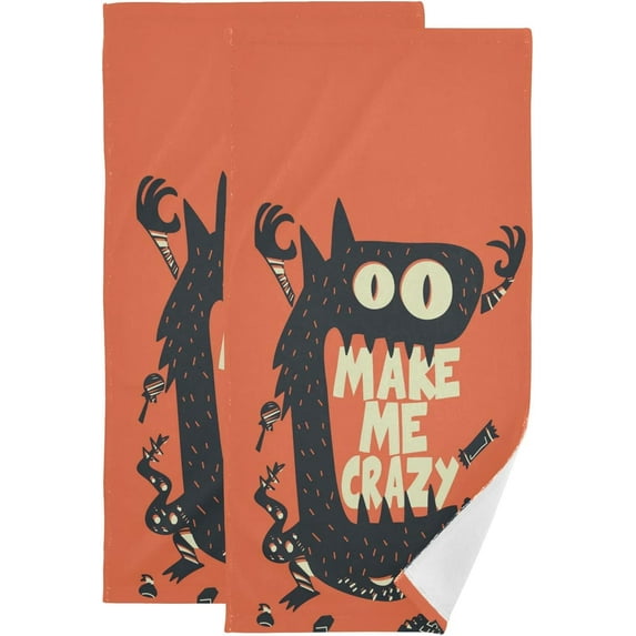 Cool Monster Quote Kitchen Hand Towels 2 PCS, Make Me Crazy Fingertip Bath Towels Ultra Soft and Highly Absorbent, Decorative Face Towels Dish Washcloths, 28.3"x14.4"