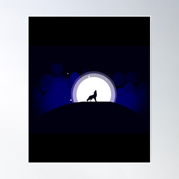 Cool Moon Wolf Trees And Mountains Art Poster Wall Art, Modern Wall Decor, 8x12 UNFRAMED