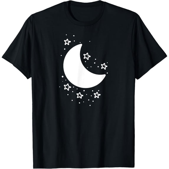 Cool Moon and Stars Night Sky Celestial Graphic T-Shirt men and women can wear, black, white, gifts