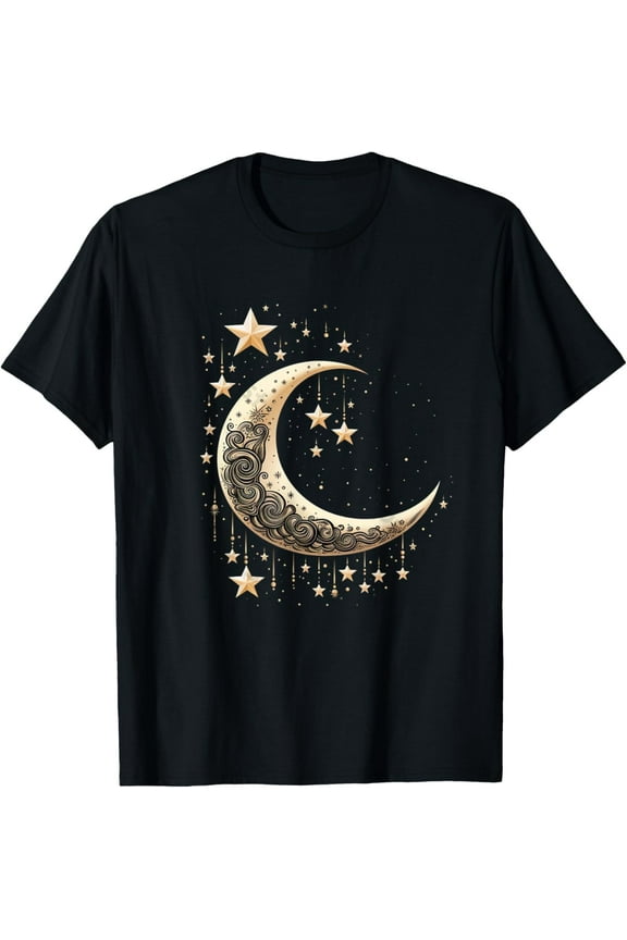 Cool Moon and Stars Night Sky Celestial Graphic T-Shirt