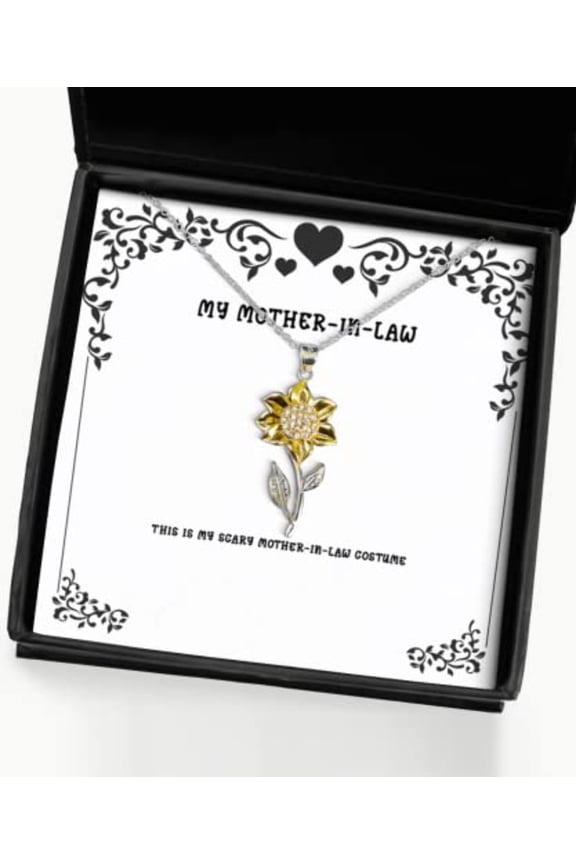 Cool Mother-in-Law Gifts, This is My Scary Mother-in-Law Costume, Joke Sunflower Pendant Necklace for Mom from Daughter