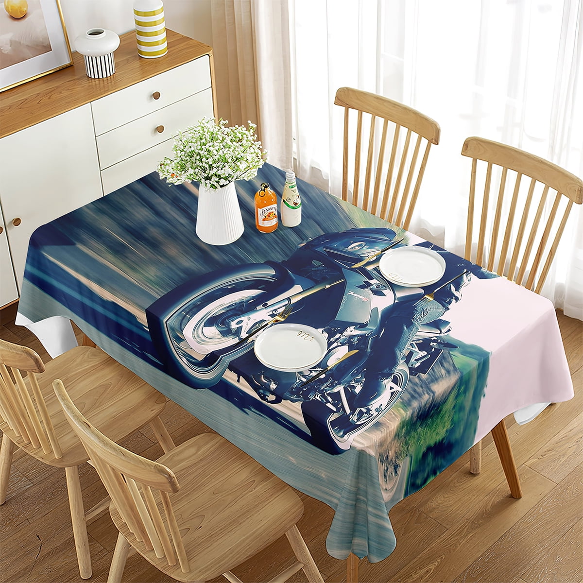 Cool Motorcycle Tablecloth Mountain Motorcycle Home r for Rectangular