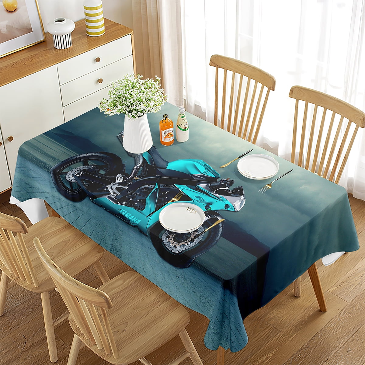 Cool Motorcycle Tablecloth Mountain Motorcycle Home r for Rectangular