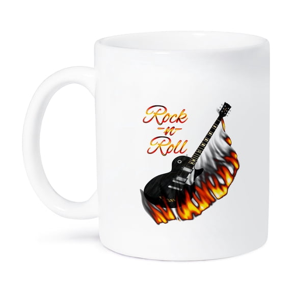 3dRose, Cool Music Rock and Roll Guitar with Flames, 11oz Mug