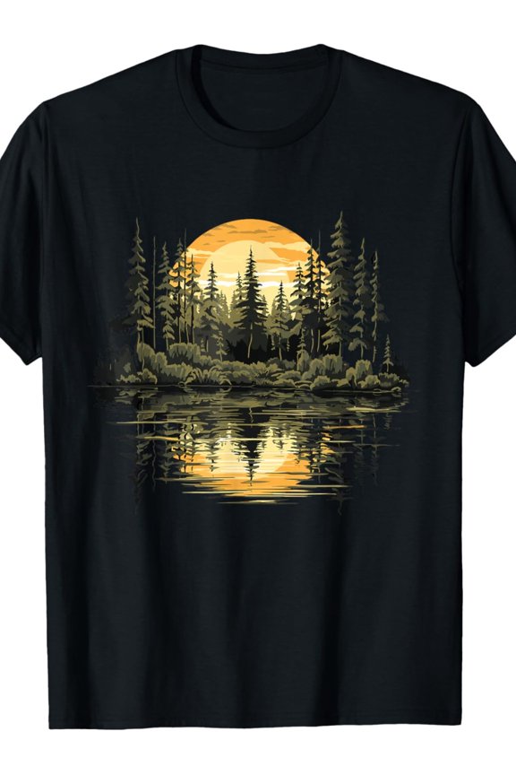 Cool Nature Reflection Forest Trees Outdoor Wildlife Apparel T-Shirt