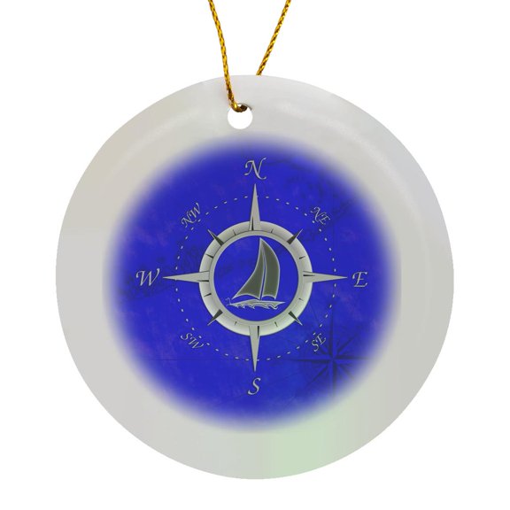 3drose, Cool Nautical Compass Rose Design on a Blue Map of the Florida Keys., Circle Porcelain Ornament