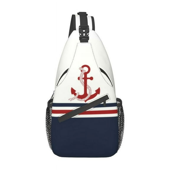 Cool Navy Blue Stripes l Anchor Boat Sling Bag for Traveling Men Chest Crossbody Backpack Shoulder Daypack